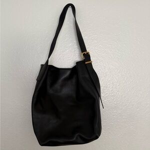 Madewell Black Leather Shoulder Bag with Gold Buckle